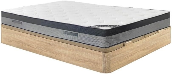 Vente-unique - Bett-Set 180 x 200 cm, Bettkasten natur hell + Hybridmatratze 7-Zonen-Taschenfederkern & Memory-Schaum, Höhe 30 cm - ILYROS von YSMÉE