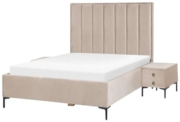 Schlafzimmer Set SEZANNE 140 x 200 cm Samtstoff Taupe