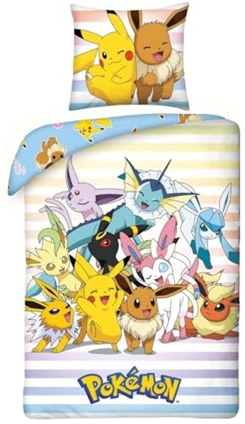 Pokémon Bettwäsche Set aus Mikrofaser Bettdeckenbezug 135 × 200 cm mit 80 × 80 cm Kissenbezug