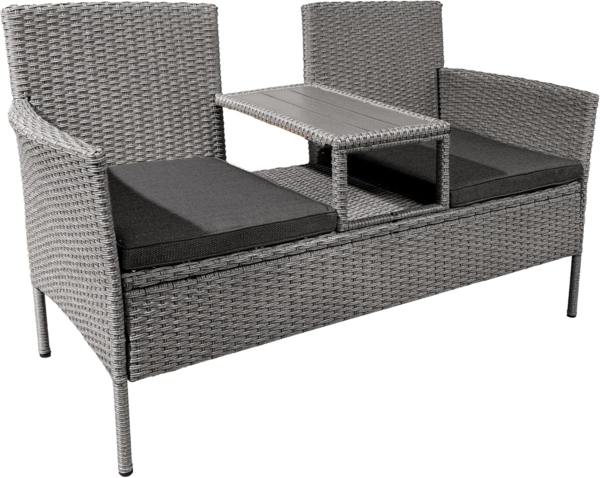 riess-ambiente Gartenbank PORTOFINO 140cm grau (Einzelartikel, 1-St), Polyrattan · Balkon · Terrasse · Outdoor 2-Sitzer mit Tisch & Kissen