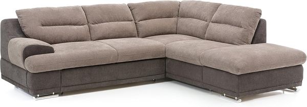 Mivano Schlafsofa Coast / Großes Ecksofa mit Schlaffunktion, Stauraum und Ottomane rechts / 264 x 88 x 217 / Materialmix: Braun/Dunkelbraun