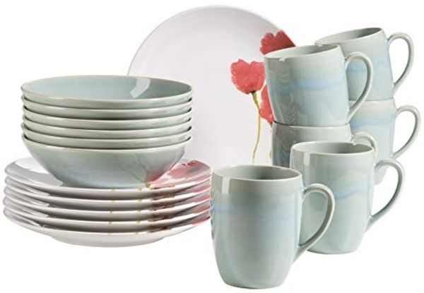Mäser 931927 Frühstücksset Ossia für 6 Personen, Steinzeug, türkis/rot (1 Set, 18-teilig)
