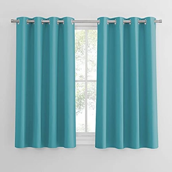 PONY DANCE Verdunkelungsvorhang Kinderzimmer Ösenschal 2er Set Wärmeisolierende Vorhänge Kurz Blickdicht Thermogardinen Hitzeschutz, H 137 x B 117 cm, Hellblau