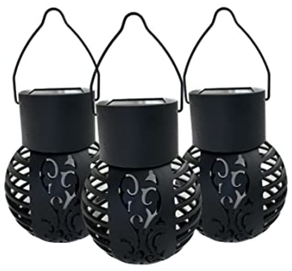 Harms LED Solar-Hängeleuchte mit Flammeneffekt, 3er-Set