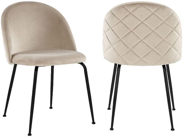 Vente-unique - Stuhl 2er-Set - Samt & Schwarzer Edelstahl - Beige - MELBOURNE