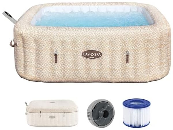 Bestway Lay-Z-SPA Whirlpool Rome AirJet, 201 x 201 x 71 cm, 7 Personen, Energiesparend, 180 AirJet-Düsen, App-Steuerung, UltraFit-Pumpeneinheit, Thermo-Abdeckung, TÜV Rheinland, Sandmarmor-Optik