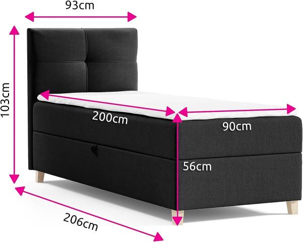 Boxspringbett Candy Mini mit Bettkasten und Topper - Einzelbett mit Bonell-Matratze und Topper, Bett mit Holzfüße, Jugendbett, Kinderbett (Beige (Soro 23), 90 x 200 cm) Bild 3