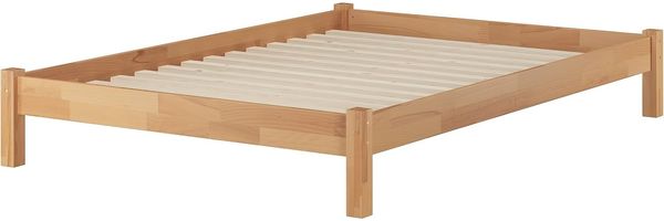 ERST-HOLZ Bett Niedriges Doppelbett Massivholzbett Buche 160x200, Buchenholzfarblos lackiert