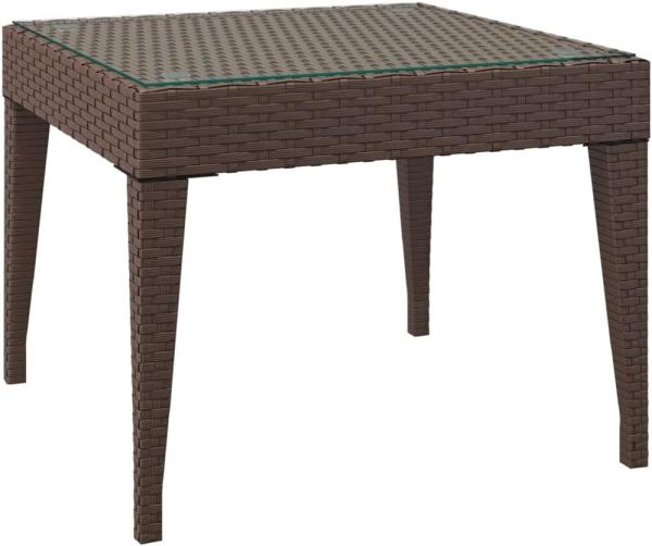 vidaXL Beistelltisch Braun 50x50x38 cm Poly Rattan und Hartglas 319403