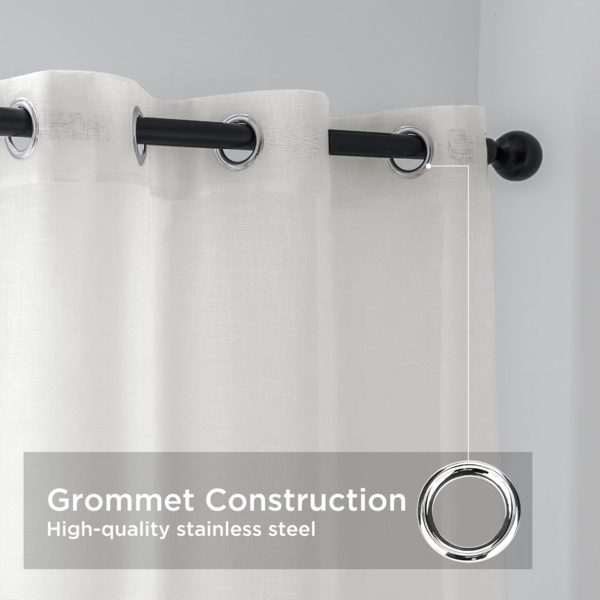 CUCRAF Leinenoptik Voile Vorhänge mit Ösen Gardine für Schlafzimmer Wohnzimmer, Off White,H225 x B140cm 2er Set Bild 3