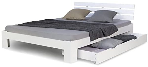 Doppelbett mit Bettkasten 140x200 cm Lattenrost Bett Weiß Holzbett Bettgestell Futonbett
