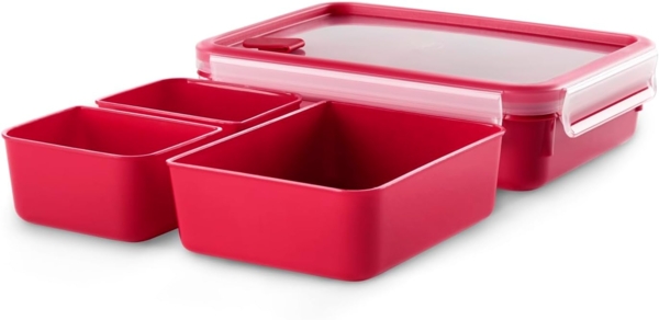 Emsa Mikrowellendose Clip und Micro 1,2l, Mikrowellengeschirr mit Deckel und Einsätzen, hygienisch, Frischhaltedose to Go, leichtes Öffnen, Kunststoff, Made in Germany, rot, 517775 Bild 3