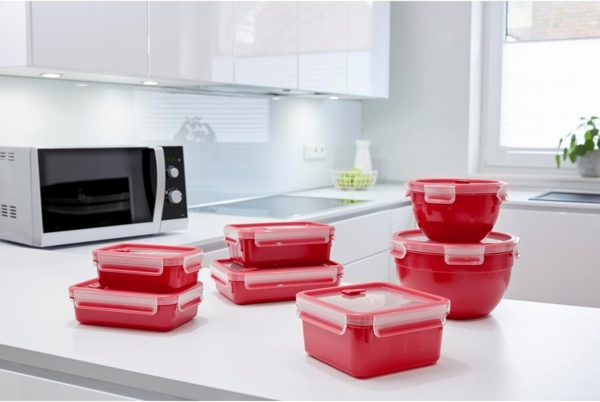 Emsa Mikrowellendose Clip und Micro 1,2l, Mikrowellengeschirr mit Deckel und Einsätzen, hygienisch, Frischhaltedose to Go, leichtes Öffnen, Kunststoff, Made in Germany, rot, 517775 Bild 2