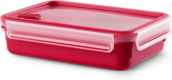 Emsa Mikrowellendose Clip und Micro 1,2l, Mikrowellengeschirr mit Deckel und Einsätzen, hygienisch, Frischhaltedose to Go, leichtes Öffnen, Kunststoff, Made in Germany, rot, 517775 Bild 1