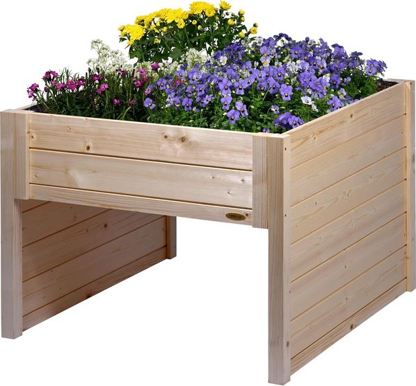dobar® Große Mähroboter-Garage aus Holz mit Pflanzkasten inkl. Folie - Rasenmäher Garage - 79 x 73 x 56 cm - Natur