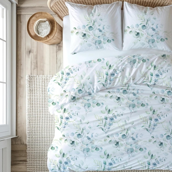 MTOnlinehandel Bettwäsche Eukalyptus, Blumen, Blätter, Zweige 100 % Baumwolle, Mako-Satin, 2 teilig, sanft, weich für Teenager & Erwachsene, Partnerbettwäsche