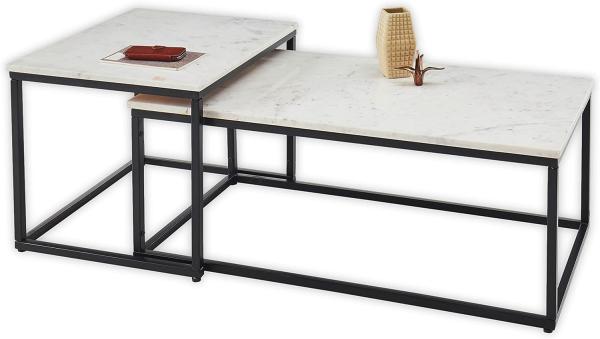 'Keno' Couchtisch 2er-Set, Metall/ Marmor schwarz/ weiß