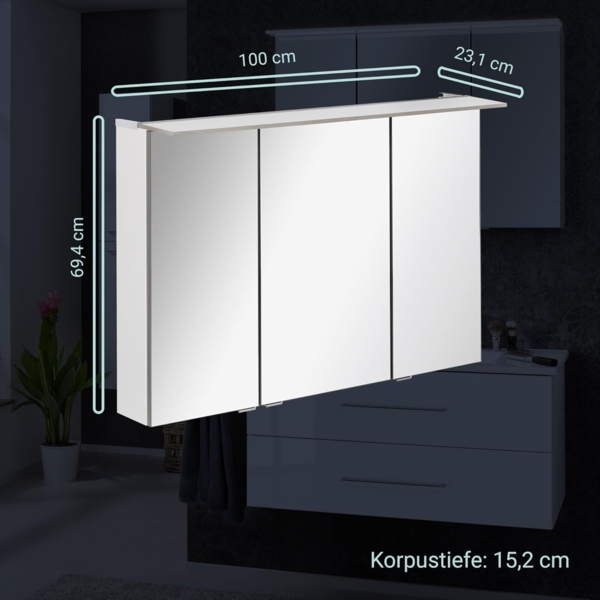 Fackelmann B.PERFEKT LED Spiegelschrank 100 cm breit, Weiß Bild 2