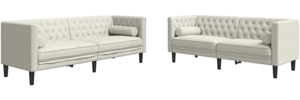 vidaXL 2-tlg. Chesterfield-Sofa-Set mit Nackenrollen Creme Samt 3209298