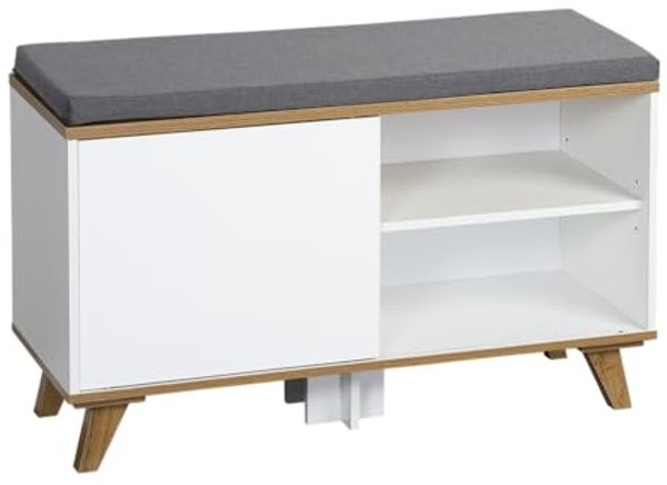KESPER 1594213 Schuhschrank mit Sitzkissen, weiß, 77 x 30 x 48 cm