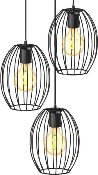 B.K.Licht LED Pendelleuchte 3-flammige E27 296x1390 mm schwarz - BKL1462, ohne Leuchtmittel, Deckenleuchte 60W 3-flammig Vintage