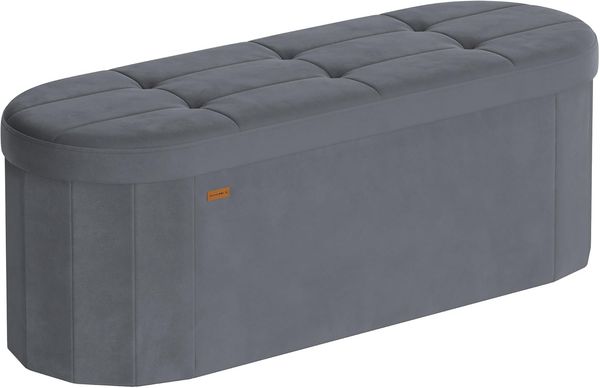 SONGMICS Sitzbank mit Stauraum, Aufbewahrungsbox, Faltbare Fußbank, einfacher Aufbau, für Wohnzimmer, Flur, Schlafzimmer, Samt, 110 L, 38 x 110 x 38 cm, schiefergrau LSF297GN01
