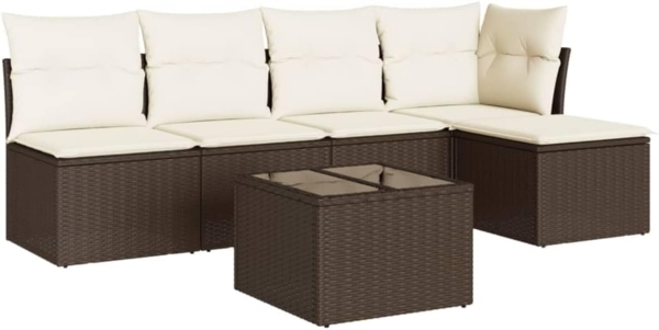 vidaXL 6-tlg. Garten-Sofagarnitur mit Kissen Braun Poly Rattan 3217533