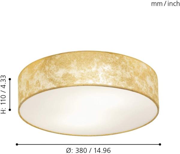 Eglo 97641 Deckenleuchte VISERBELLA Stahl champagner, Textil gold E27 1X60W Ø38cm H:110cm dimmbar Bild 3