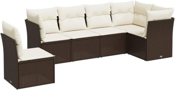 vidaXL 6-tlg. Garten-Sofagarnitur mit Kissen Braun Poly Rattan 3249542