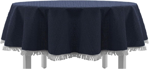 Gartentischdecke mit Fransen 150x210 cm oval blau
