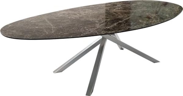 Outdoortisch Edge Oval 280x130 cm Keramik Emperador Extra Lucidato Dunkelbraun Kreuzgestell Rechteck Edelstahl