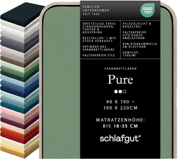 Schlafgut Spannbettlaken PURE Bio-Baumwolle mit Elasthan, dehnbar blickdicht, straff, Bettlaken, Jersey, Gummizug: rundum, (1 Stück), Laken für Matratzen bis 30cm Höhe, in 90x200, 140x200 oder 180x200 cm