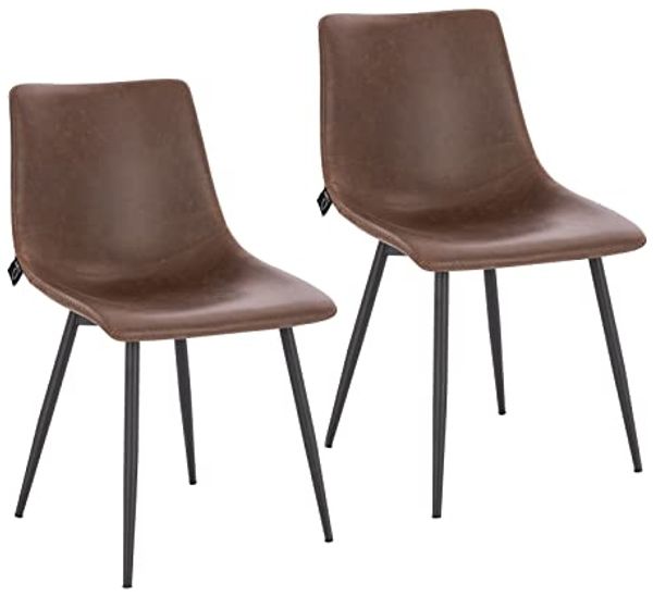 SVITA MILES 2er Set Esszimmerstühle Metallbeine Küchenstühle Kunstleder Braun