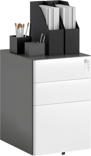 Vinsetto Rollcontainer mobiler Aktenschrank mit 3 Schubladen, (abschließbarer Büroschrank mit Hängeregistratur, 1 St, Aufbewahrung, Stahl), 39 x 48 x 59 cm, Weiß+Grau