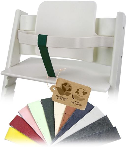 Bambiniwelt Schrittgurt, kompatibel mit Stokke 'Tripp Trapp' Hochstuhl, Lederriemen, Echtleder, grün