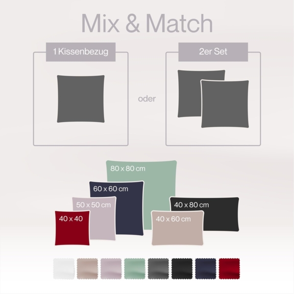 Blumtal Kissenbezüge Premium Mako Satin Kissenbezug, superweich aus 100% Baumwolle, (2 Stück), OEKO-TEX zertifiziert – Glanzoptik & farblich passender Reißverschluss Bild 2