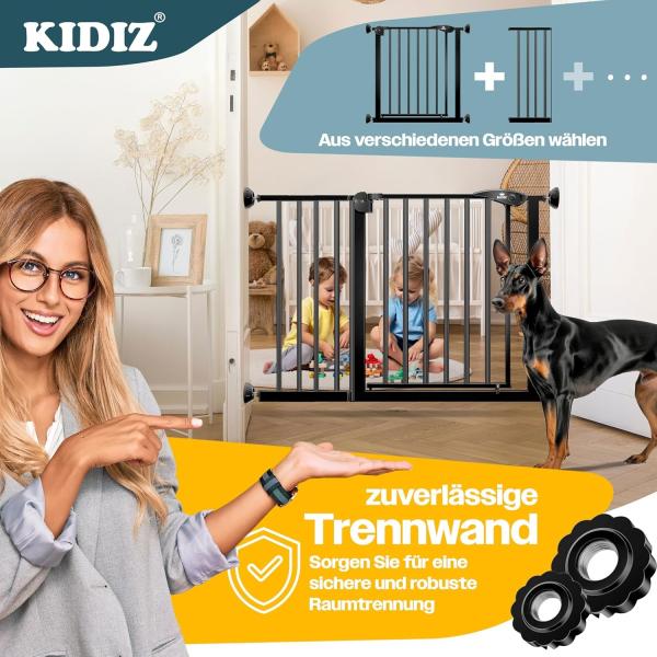 KIDIZ® Schutzgitter für Treppen | Tür, Auto Close Kindertreppengitter ohne Bohren | 90° Stop, Absperr Türschutzgitter, schwenkbare Trennwand, Treppenschutzgitter, Klemmen SCHWARZ BASISTEIL Bild 9