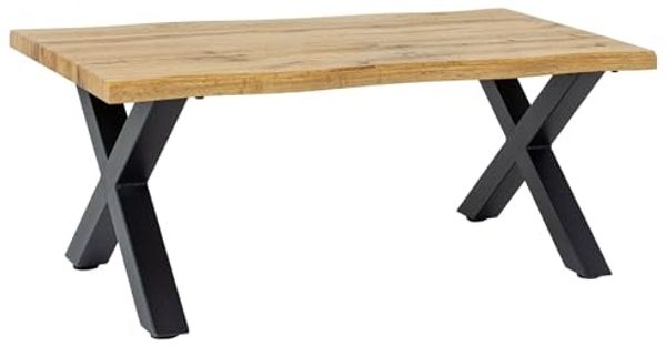 riess-ambiente Couchtisch WILD 90cm braun / schwarz · Wohnzimmertisch im Wildeichen-Design (Einzelartikel, 1-St), Baumkante · X-Gestell aus Metall · 3cm Tischplatte · Industrial Design