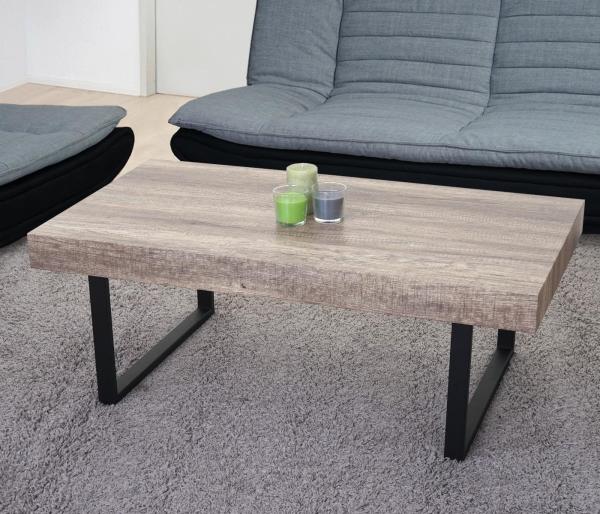 Couchtisch Kos T576, 40 x 110 x 60 cm, FSC-zertifiziert ~ Wildeiche, dunkle Metall-Füße