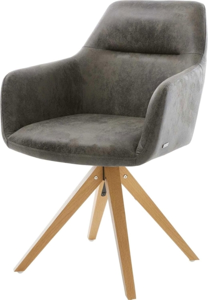 Esszimmerstuhl Pejo-Flex Mikrofaser Grau Antik Holzgestell kantig Natur Taschenfederkern