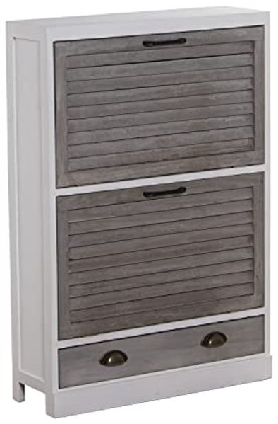 DRW Schuhschrank mit 2 Türen und 1 Schublade aus Paulownia-Holz in Weiß und Grau 65 x 20 x 94 cm, bunt, Grande