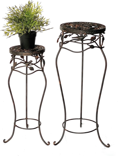 Blumenhocker Metall Schwarz Rund 2er Set 65 cm / 78 cm Blumenständer 18215 Blumensäule Antik Pflanzenständer Pflanzenhocker Vintage