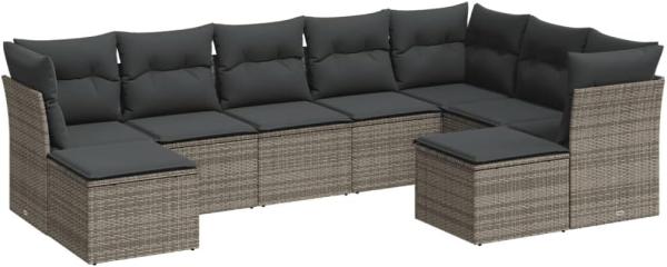 vidaXL 9-tlg. Garten-Sofagarnitur mit Kissen Grau Poly Rattan 3250409