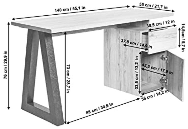 Amazon-Marke – Movian Club Schreibtisch mit 1 Schublade und 1 Tür, 139,7 x 54,9 x 76,2 cm, Weiß Bild 3