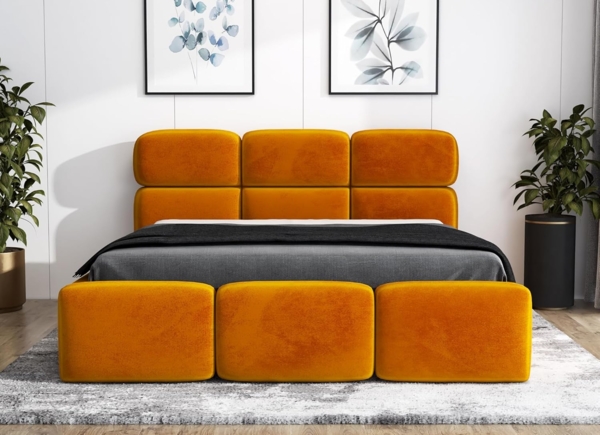 Polsterbett MAROKO 90x200 mit Matratze, Bettkasten und Lattenrost. Farbe: Senf 8 Bild 2