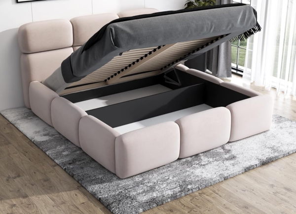 Polsterbett MAROKO 90x200 mit Matratze, Bettkasten und Lattenrost. Farbe: Senf 8 Bild 7