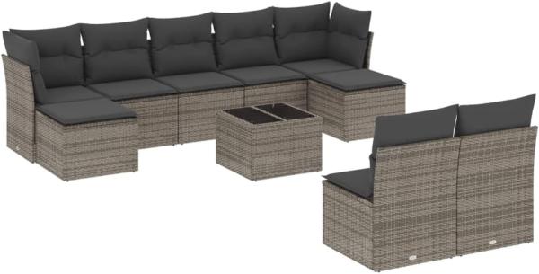 vidaXL 10-tlg. Garten-Sofagarnitur mit Kissen Grau Poly Rattan 3218280