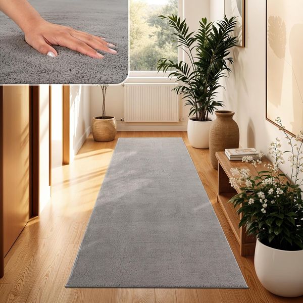 Paco Home Waschbarer Teppich Wohnzimmer Schlafzimmer Kurzflor rutschfest Flauschig Weich Moderne Einfarbige Muster, Grösse:100x200 cm, Farbe:Grau