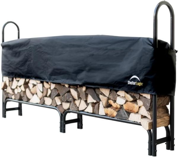 ShelterLogic Stahl Kaminholzregal inkl. Abdeckung | Schwarz | 244 x 25 x 118 cm