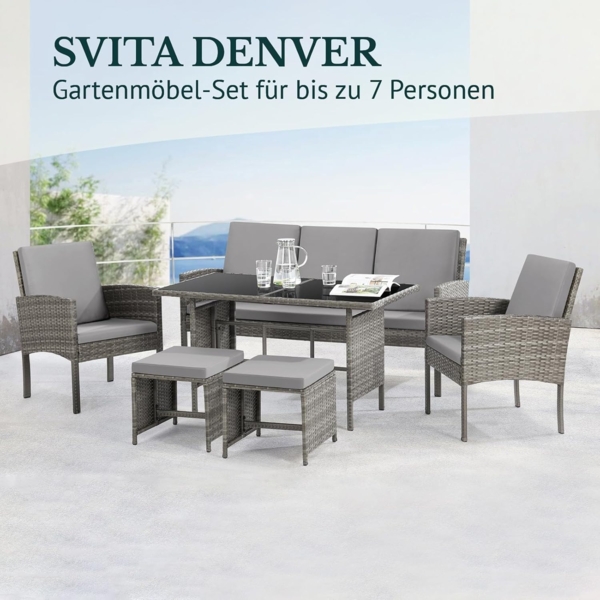 SVITA Gartenlounge-Set DENVER, (Gartenmöbel-Set), Essgruppe, Rattan, Inkl. Kissen Bild 2